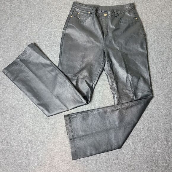 Vtg 90's Metrostyle Women's Size 12 Black Leather Motorcycle Boot Cut Pant Lined - Picture 1 of 15
